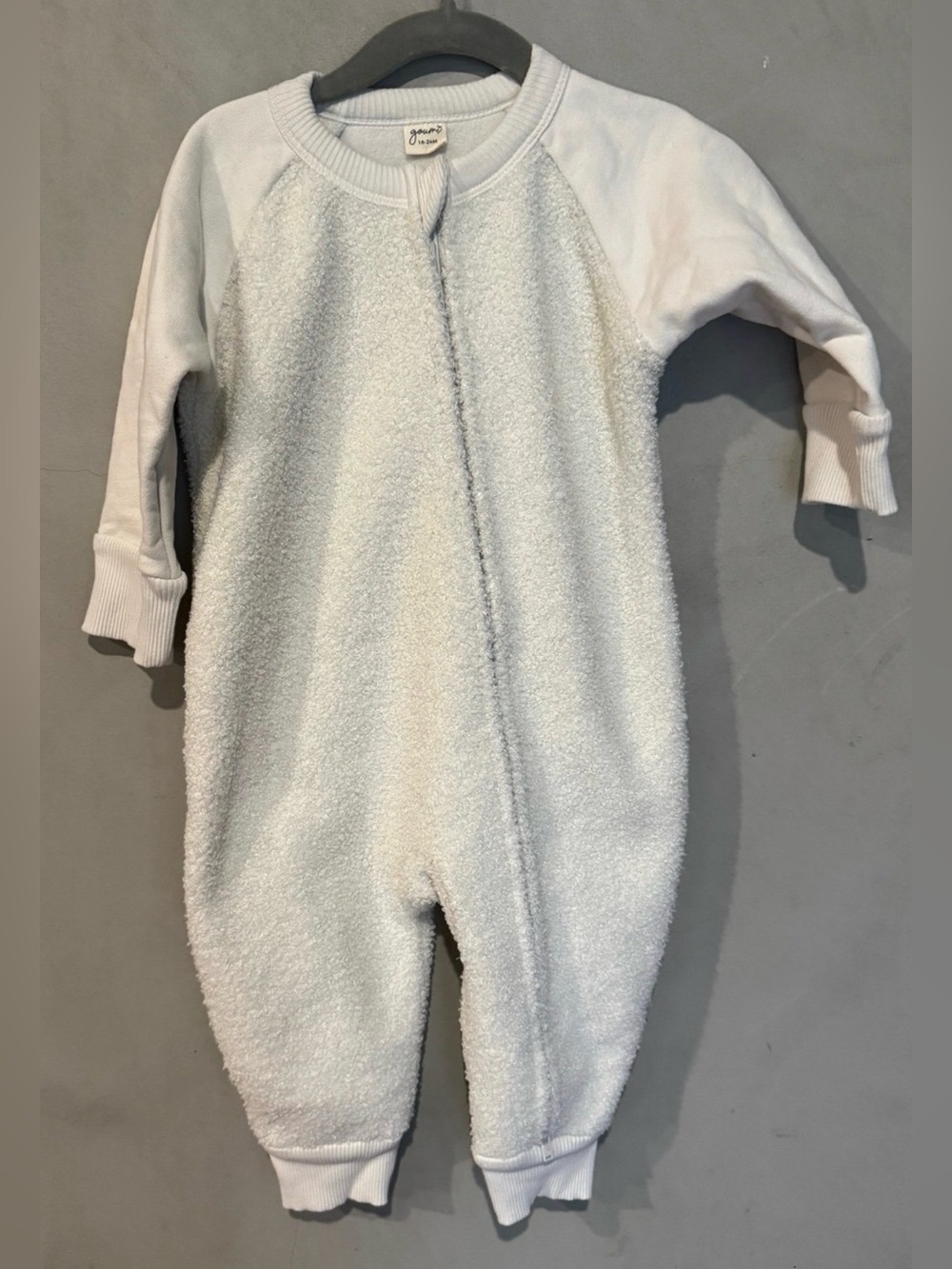 GOUMI organic cotton Sherpa baby bunting 18-24 months sleep sack romper white